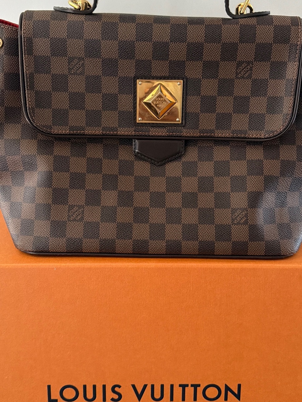 Louis Vuitton Brown Damier Ebene Messenger Bag with Gold Hardware